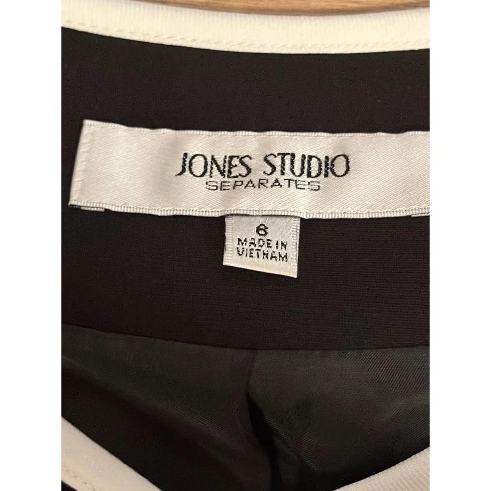 Jones Studio Separates Womens Black White Contrast Trim Open Front Blazer Size 6